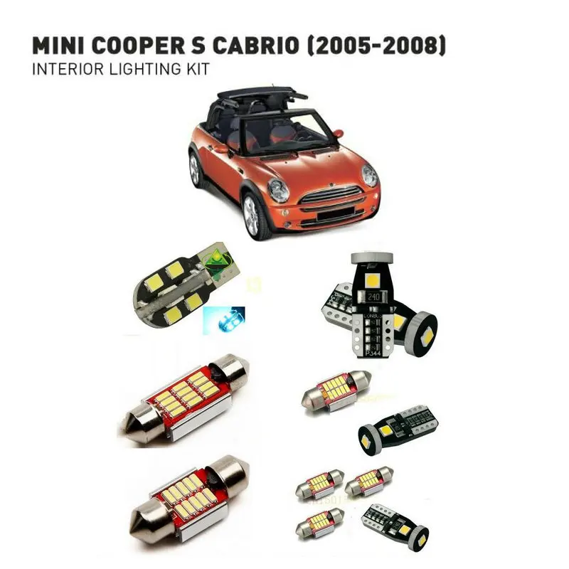 Led interior lights For mini cooper s cabrio 2005-2008 9pc Lights Cars lighting kit automotive bulbs Canbus | Автомобили и