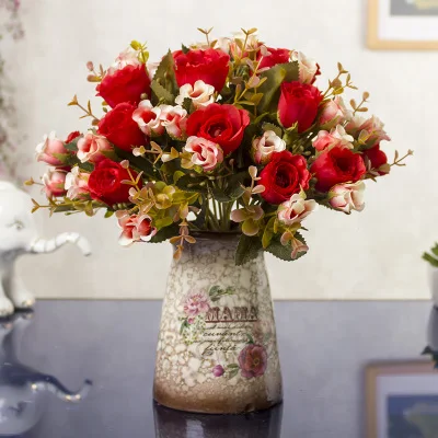 Cup Rose Red 1 комплект Искусственные цветы Магнолия Denudata букет в форме рыбьего хвоста Керамика ваза свадебное украшение дома украшение поддельный цветок 6 видов цветов - Цвет: Cup Rose Red