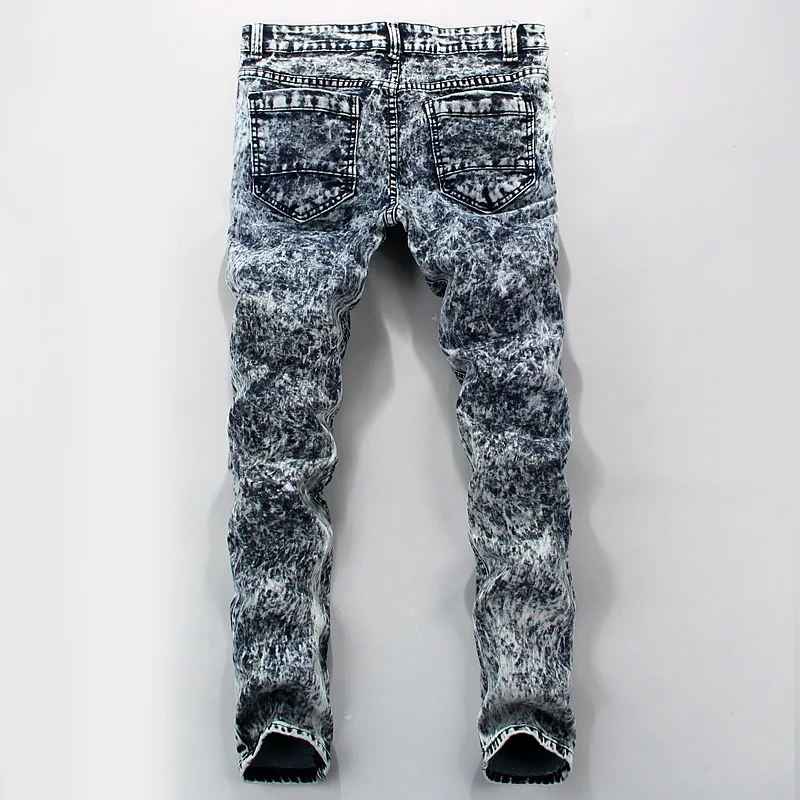Брендовые дизайнерские мотоциклетные джинсовые брюки для мужчин прямые мытые