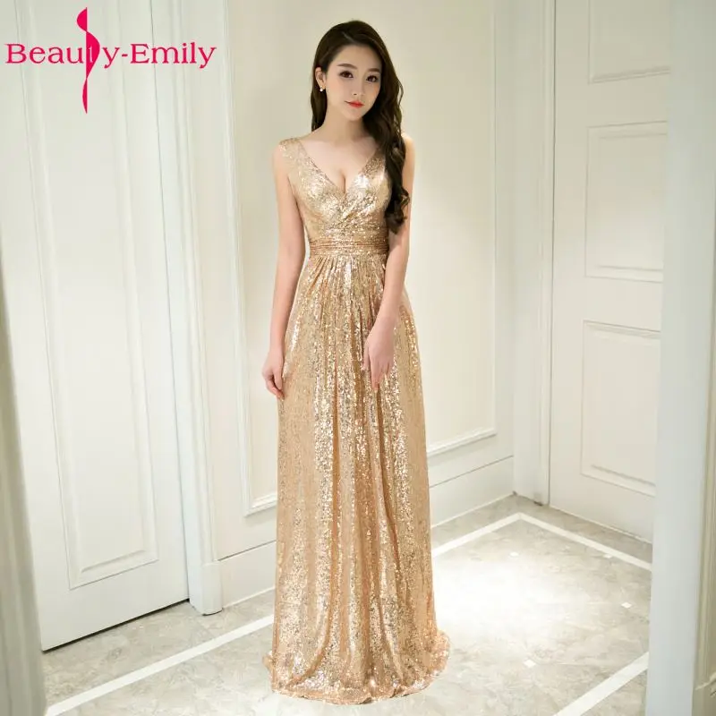 Женское вечернее платье до пола Beauty Emily золотистое длинное для выпускного вечера