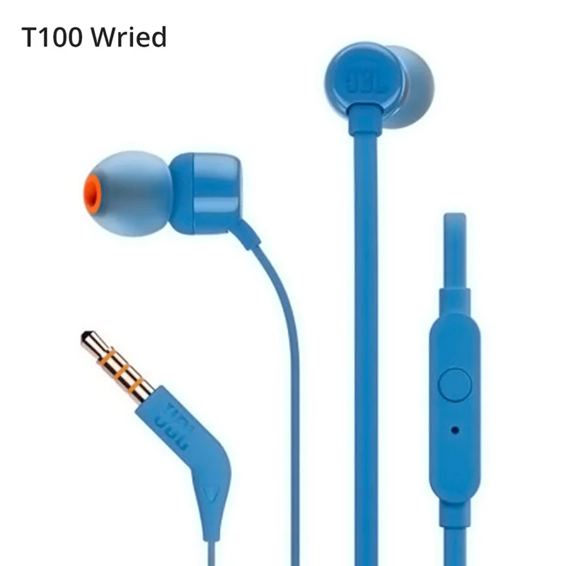 blue JBL T110 наушники плотно прилегающие к уху, динамический спортивные музыкой чистый HIFI Басс стерео звуковая гарнитура 1-кнопочный пульт С микрофоном для смартфонов - Цвет: blue