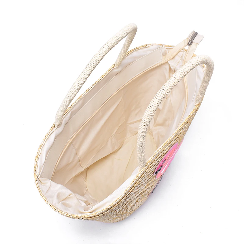 Женская соломенная сумка с рисунком пшеницы большая пляжная тоут фламинго