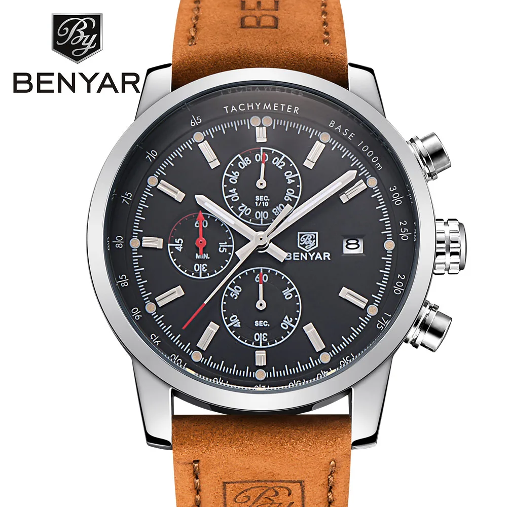 BENYAR спортивные мужские часы лучшие брендовые Роскошные Кварцевые наручные с