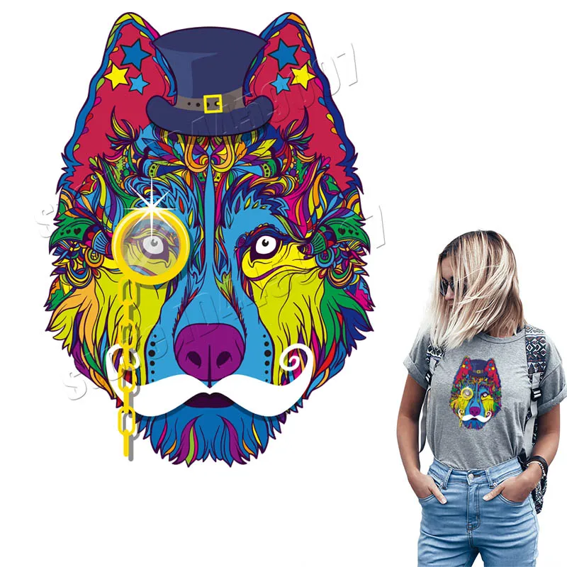 Красочные волчьи узоры парчи персонализированные большие моющиеся DIY наклейки