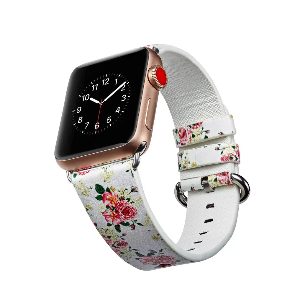 Весенний цветок кожаный ремешок для наручных часов Apple Watch серии 1/2/3/4/5 44 мм, 42 мм, 40 мм, 38 мм, версия Сельский Цветочный браслет для наручных часов iWatch, ремешок