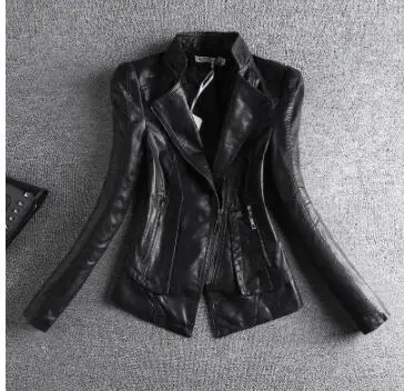 black Весна осень женская новая мотоциклетная кожаная короткая женская pu кожаная короткая куртка пальто из меха енота женская одежда - Цвет: black