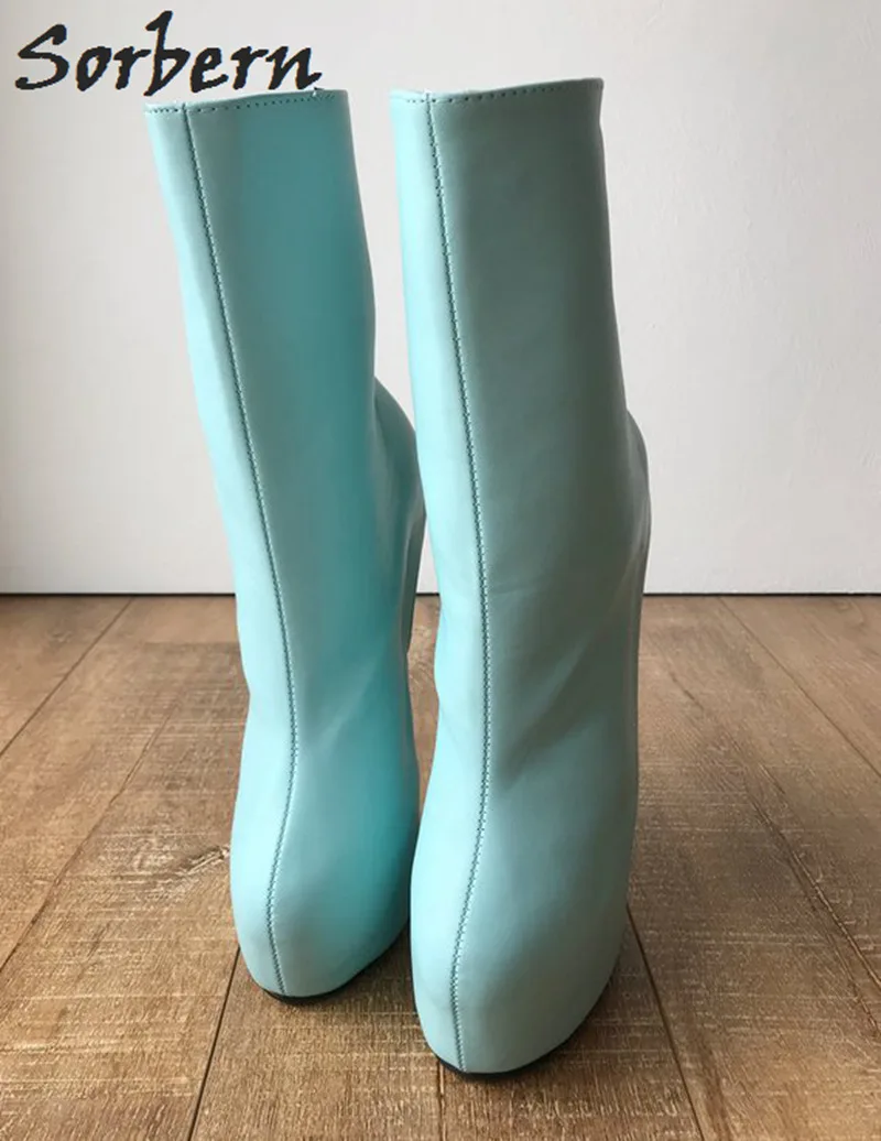Женские ботильоны на танкетке Sorbern бледно зеленые ботинки молнии толстой