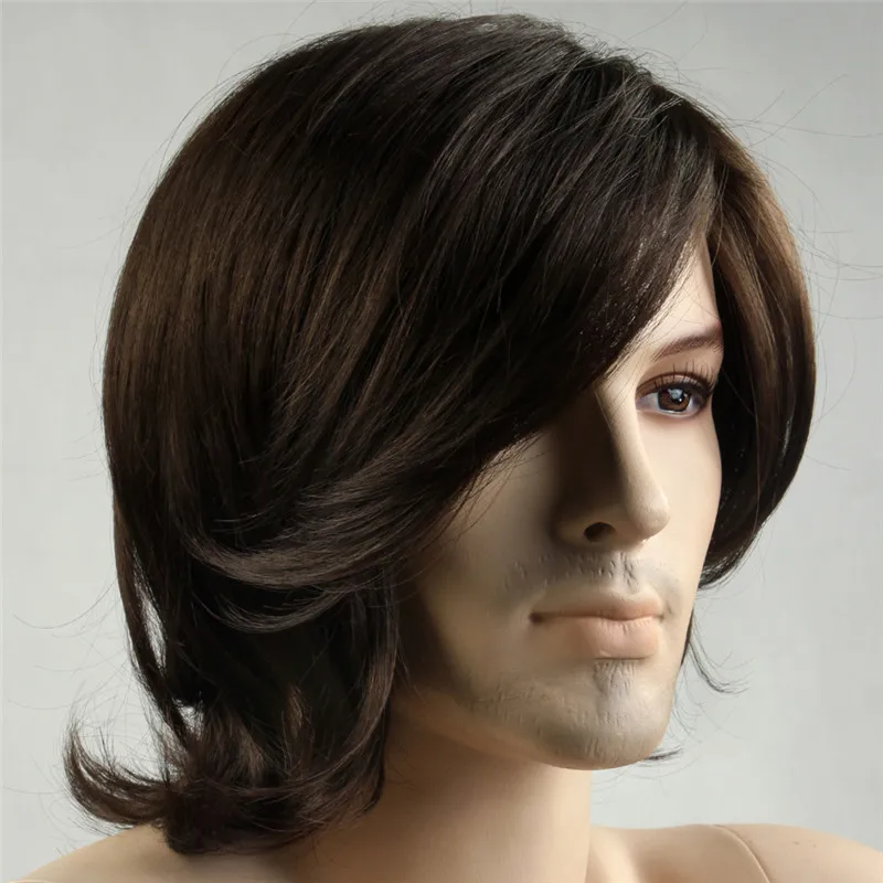 MSI Wigs короткие синтетические мужские парики термостойкие волокна коричневый цвет прямой мужской парик с бесплатной сеткой для волос