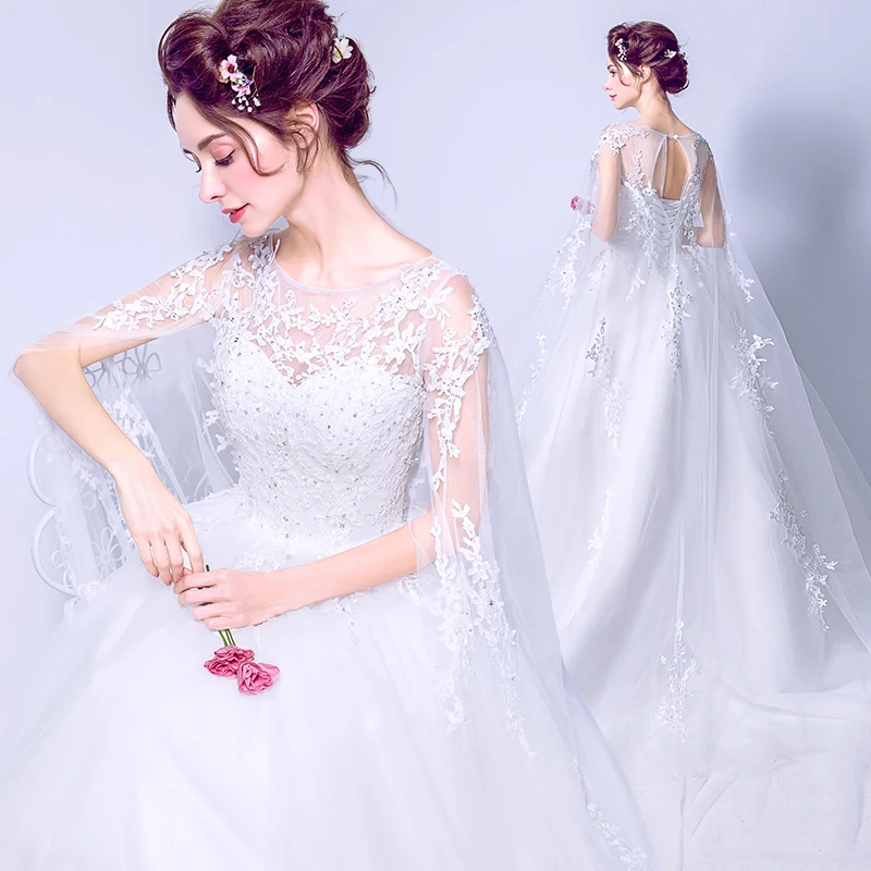 Vestido De Noiva Рубашка с короткими рукавами Свадебные платья А жемчуг Кружево