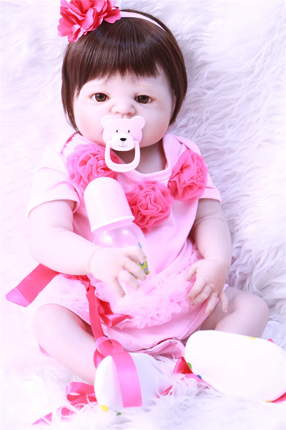 

Полноразмерная силиконовая кукла реборн 55 см, игрушка, Реалистичная розовая принцесса, платье, кукла для новорожденных, милый подарок на де...