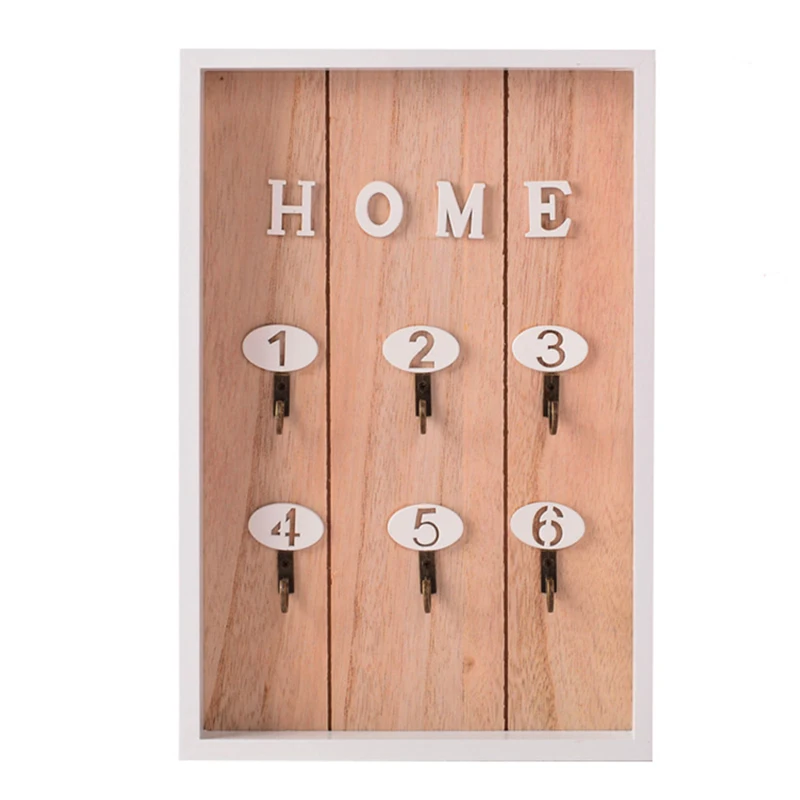 Wood Color Key Rack Деревянный крючок для хранения ключей, вешалка, полка, кухонный органайзер, Настенный декор, подвесные полки, настенный стеллаж для украшения комнаты - Цвет: Wood Color Key Rack