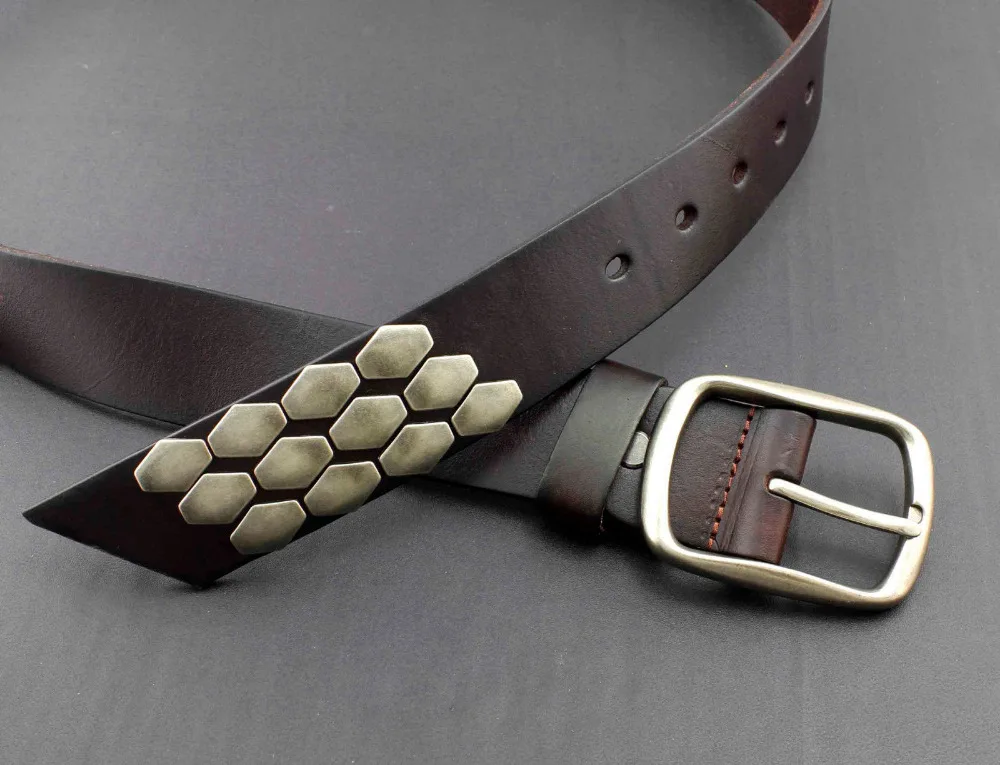 Мужской Байкерский ремень из натуральной кожи с металлическими блестками|gift