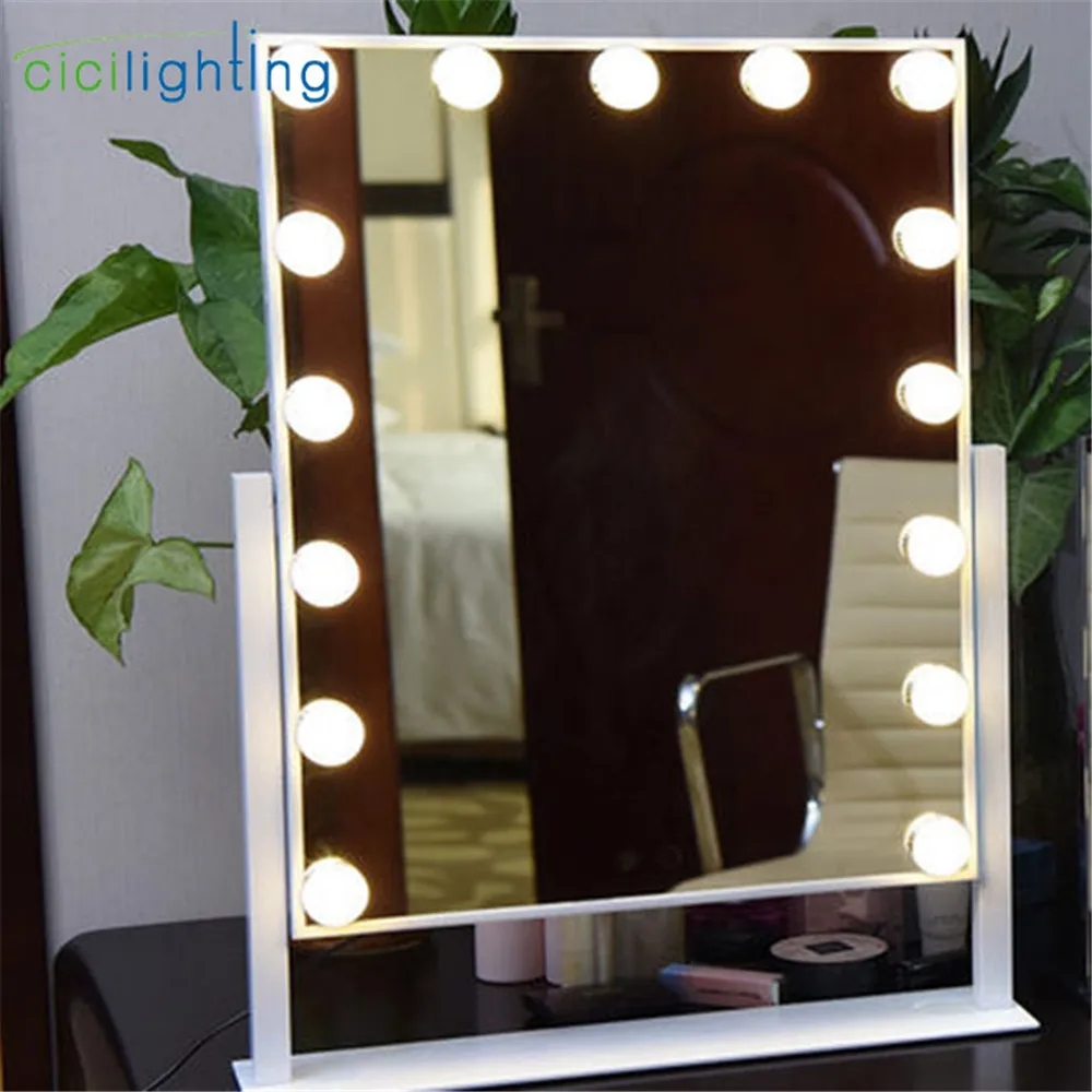 white 15-light Зеркало в комплекте, косметический зеркальный светильник с 9 12 15 Светодиодный светильник с лампами, сенсорный экран, косметический Регулируемый туалетный Настольный светильник s - Испускаемый цвет: white 15-light