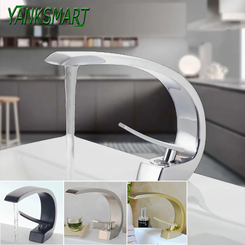 YANKSMART Golden Chrome Polish Black Nickel Brush Faucets Bathroom Wash Basin Faucet Deck Mounted Cold &amp Hot Water Mixer Tap |