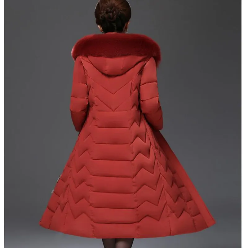

Big size Middle-aged Women Parkas Winter Jacket Slim Warm Thick Cotton Long Coat Windproof Female Fur collar Hooded Overcoat 5XL