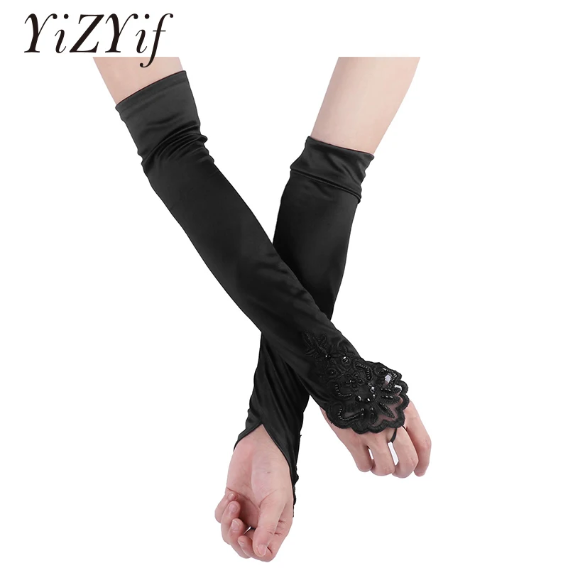 

YiZYiF Women Long Gloves Elbow Length Long Flapper Evening Opera Satin Gloves Costume Clubwear for Women dance gloves fashion