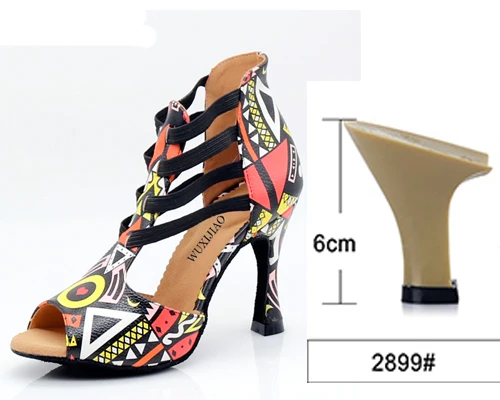 heel6 cm WUXIJIAO/Новинка; обувь для танцев с принтом для женщин; Танцевальная обувь для латинских танцев, сальсы; Обувь для бальных танцев; женская обувь; 9 см - Цвет: heel6 cm