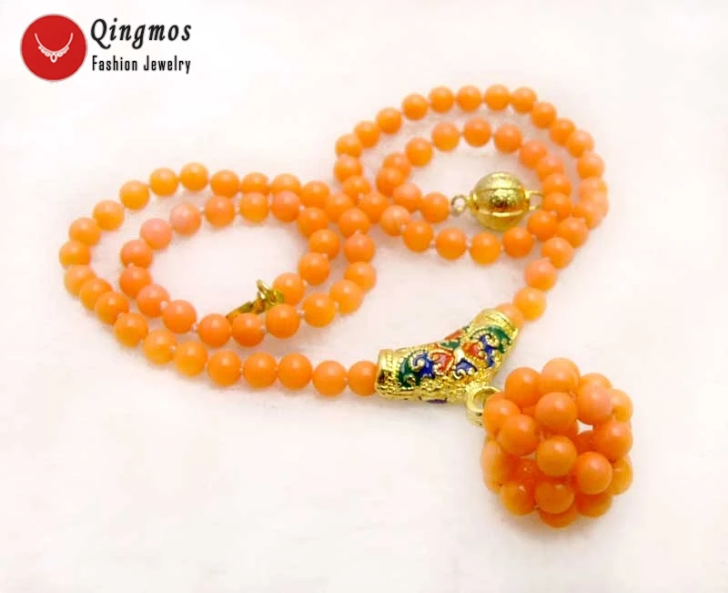 Женская подвеска Qingmos из натурального коралла колье с круглой розовой подвеской