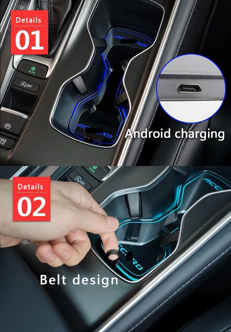 Для Honda Accord люминесцентный держатель для стакана воды светодиодный светильник с прокладкой атмосферная лампа для интерьера автомобиля зарядка