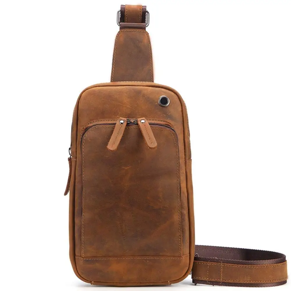 

vintage Men's real Leather chest bag Business Casual Outdoor Sling Bag HR-32125