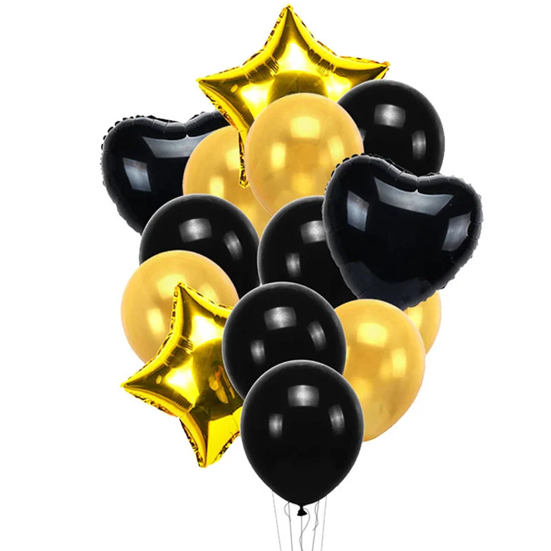 14pcs gold black 2 14 шт Розовое золото конфетти латексные шары набор звезда сердце форма воздушный шар из фольги День Рождения украшения дети взрослые Babyshower 1st - Цвет: 14pcs gold black 2