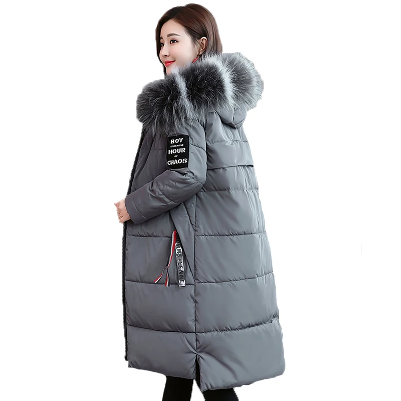 Корейская длинная хлопковая куртка с меховым воротником, 6XL размера плюс, однотонная теплая верхняя одежда, зимнее пальто для женщин, Толстая Женская парка с капюшоном AA70