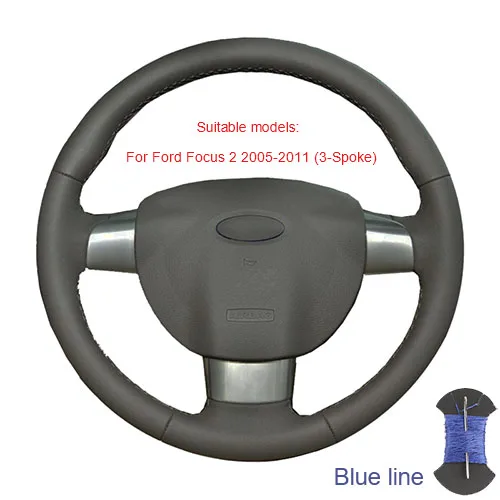 Blue thread Крышка рулевого колеса для Ford Focus 2 2005-2011(3-спицевый) Focus 3 2012- KUGA Escape 2013-/на заказ оплетка рулевого колеса - Название цвета: Blue thread