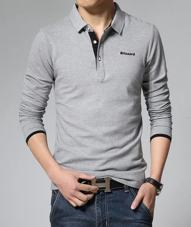 Новая Мода Для мужчин одежда Цвет с длинным рукавом Slim Fit Футболка Для мужчин хлопковая Футболка повседневные футболки плюс M-3XL - Цвет: Серый