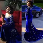 Официальное вельветовое вечернее платье Abiye Gece Elbisesi Королевского синего и зеленого цвета, вечерние платья с длинным рукавом 2017, платье-Русалка для выпускного вечера с кристаллами
