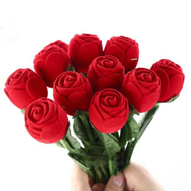 Бесплатная доставка Подарочная коробка красная роза цветок вельветовые кольца