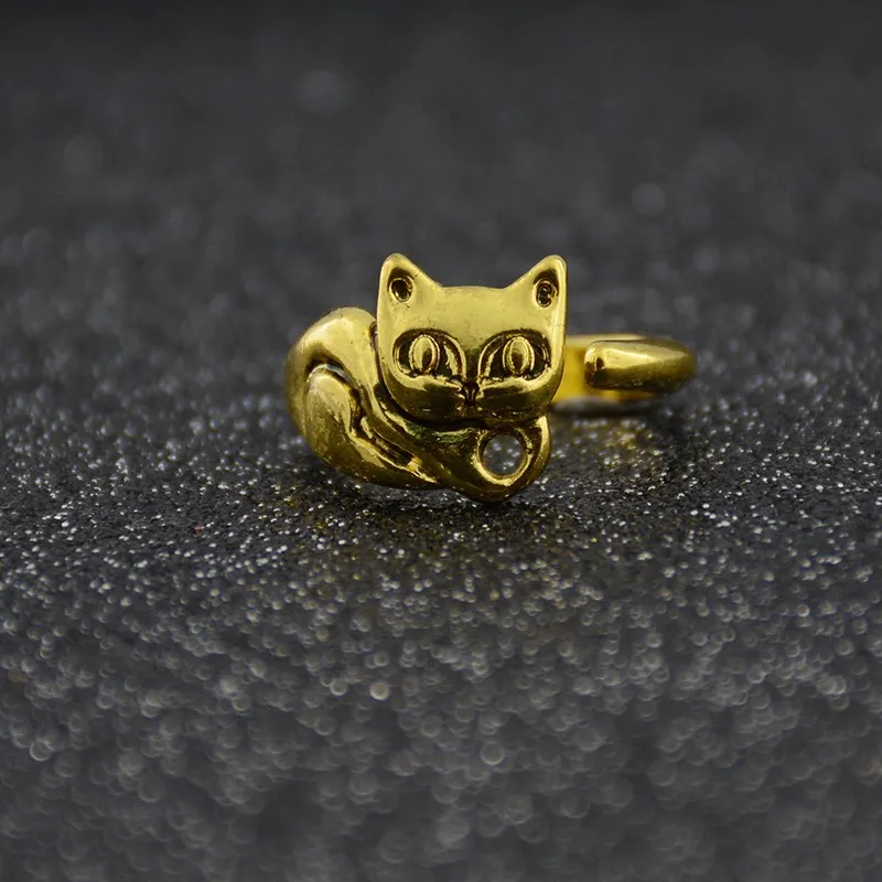 Antique Gold Античные древние серебряные милые забавные кольца в виде кошки для женщин Anel латунные металлические кастеты аниме Boho 9. 5 детские кольца для девочек и мужчин - Цвет основного камня: Antique Gold