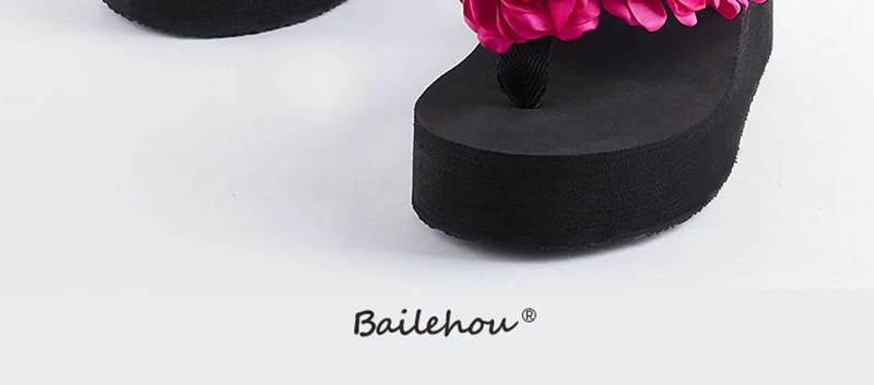 Bailehou/летние шлепанцы; женские модные Вьетнамки; пляжные сандалии на платформе; женская прозрачная обувь ручной работы на танкетке с цветами; mujer; обувь