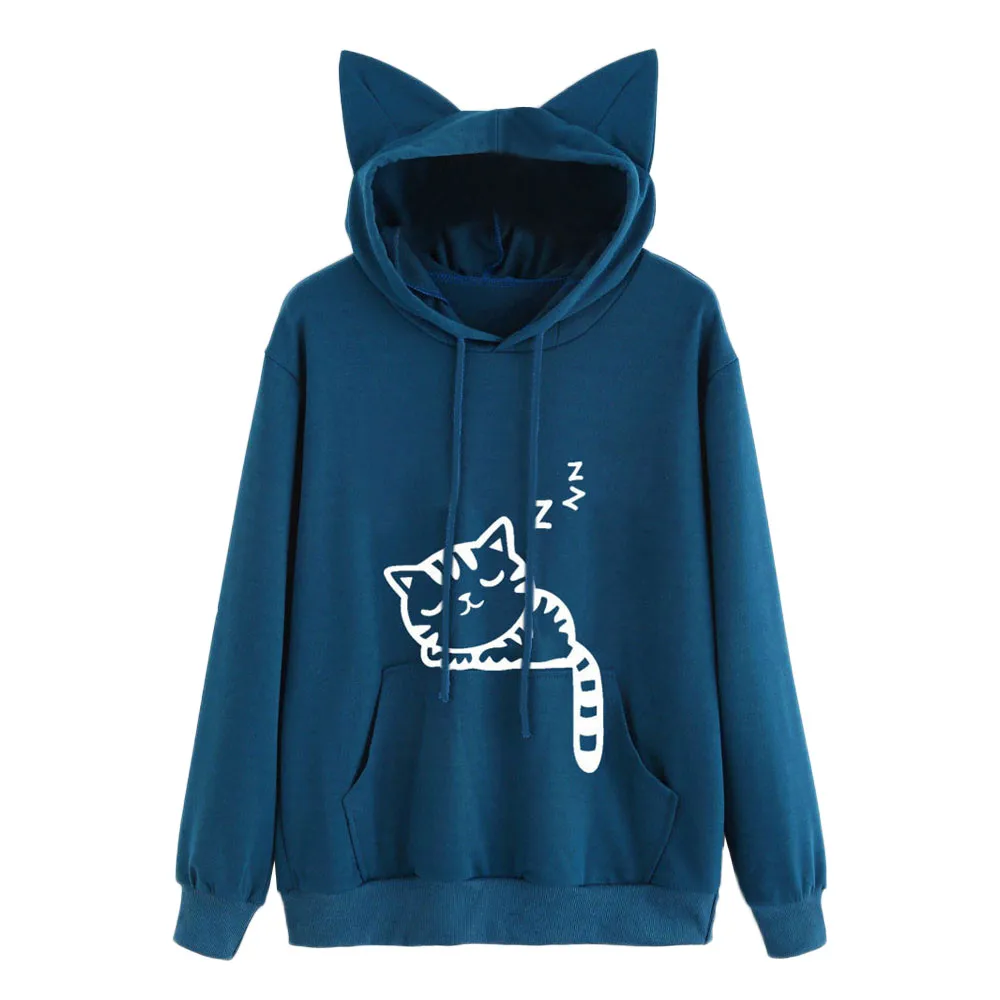 New Casual Cat Autumn Oversized Jumper Hooded Pullover Tops Blou Women's Female Loose Sweaters Outwear DROPSHIPPING #1 | Женская