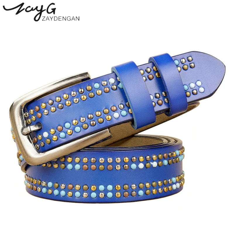 

Женские ремни с заклепками ZAYG, роскошные дизайнерские брендовые ремни с заклепками, повседневные ремни с пряжкой