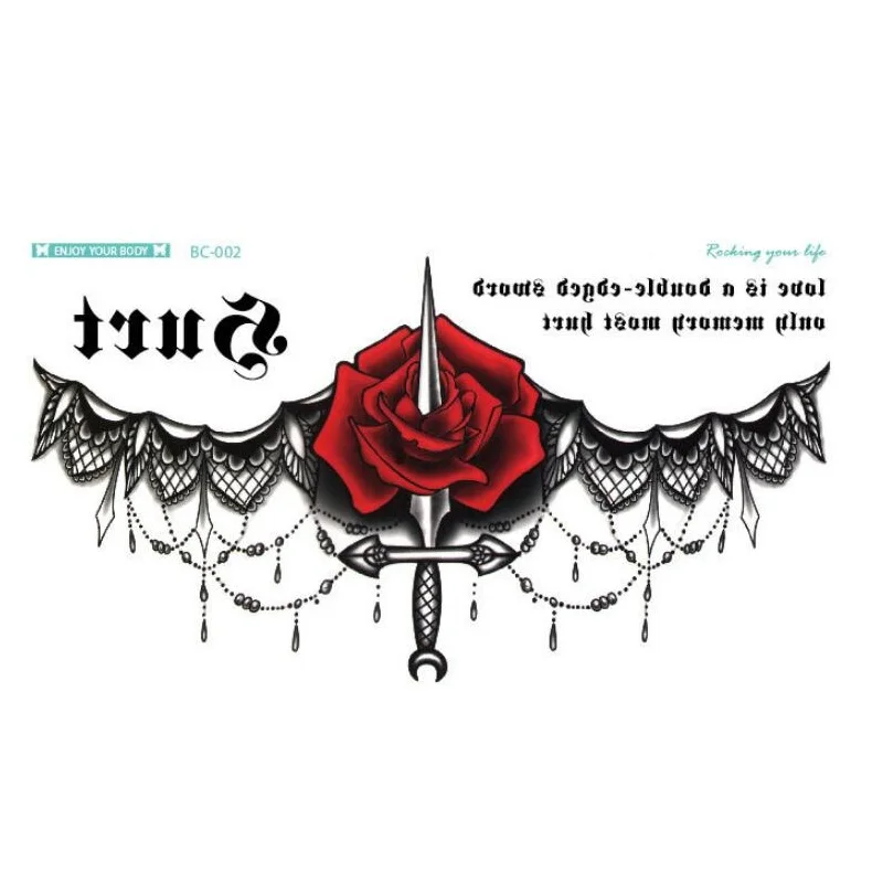 Временная водостойкая татуировка на груди наклейка с поддельным замком роза
