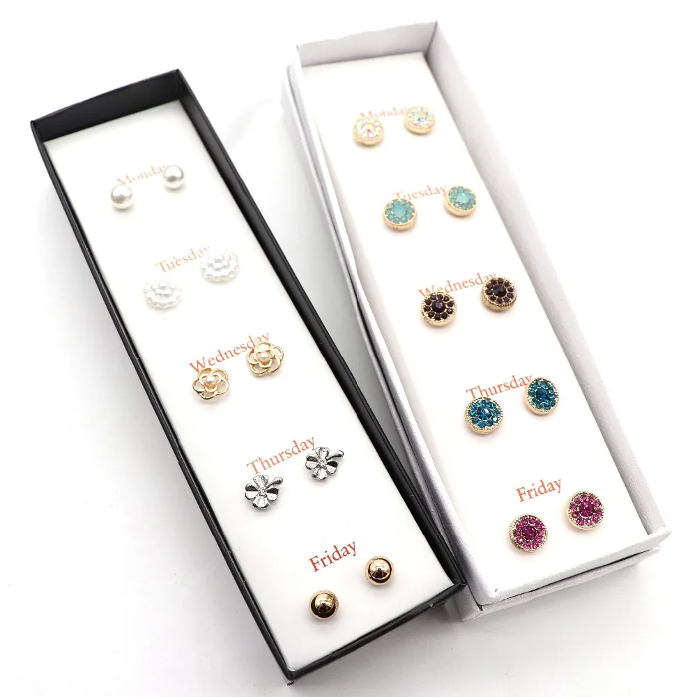 5 пар/уп. металлические жемчужные серьги гвоздики с цветком композитные коробки