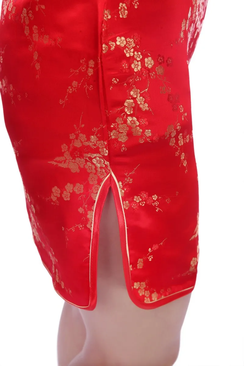 Женское вечернее платье-Ципао с коротким рукавом красное платье в китайском - Фото №1