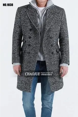 S 6XL! Пальто с подкладкой из шерсти и хлопка в елочку Мужская весенне осенняя