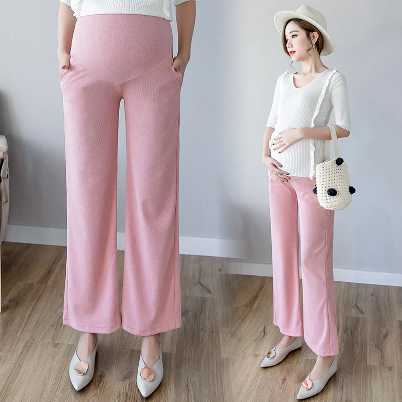 Хлопковые широкие брюки для формальной работы беременных живота Весенняя мода