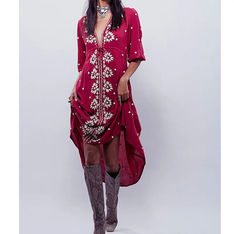 

Women Vestido Summer Fall Oversized Hippie Boho Chic Embroidery Loose Robe Long Dress Female Ethnic Gypsy Bohemian Dresses
