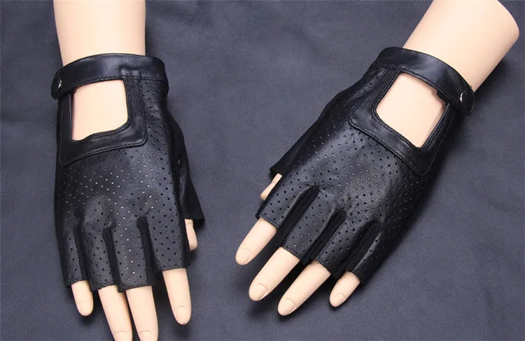 Мужские кожаные перчатки без пальцев Goatskin унисекс Guantes фитнес с половиной пальца упражнения вождения противоскользящие, из дышащей ткани перчатки черные