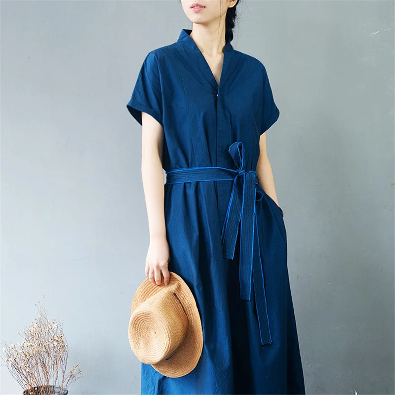 SCUWLINEN 2019 женские летние платья винтажные однотонные с v образным вырезом коротким