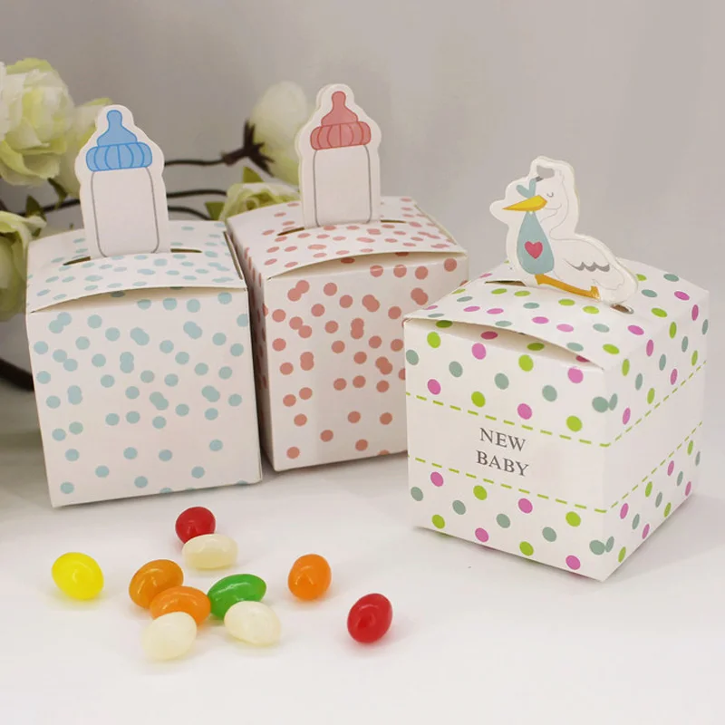 

50 шт., бумажная Подарочная коробка для маленьких девочек и мальчиков, розовый, синий горошек, детская бутылочка для кормления, конфетная кор...