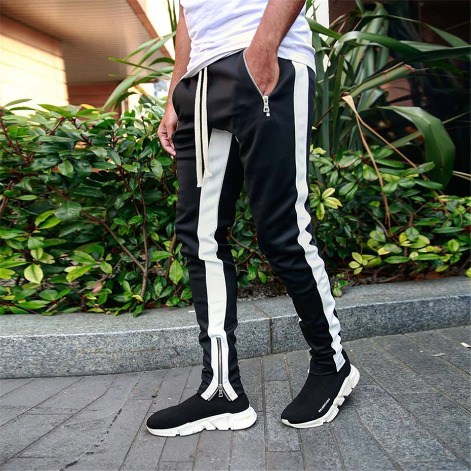 Stripe Joggers Штаны Для мужчин осень Повседневное спортивные штаны мужские туфли до лодыжки на молнии Узкие брюки одежда в стиле хип-хоп WG314