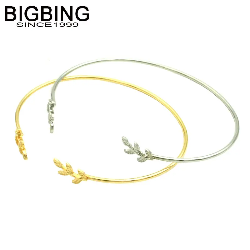 BIGBING ювелирные изделия Модный золотой серебряный цвет лист манжета браслет