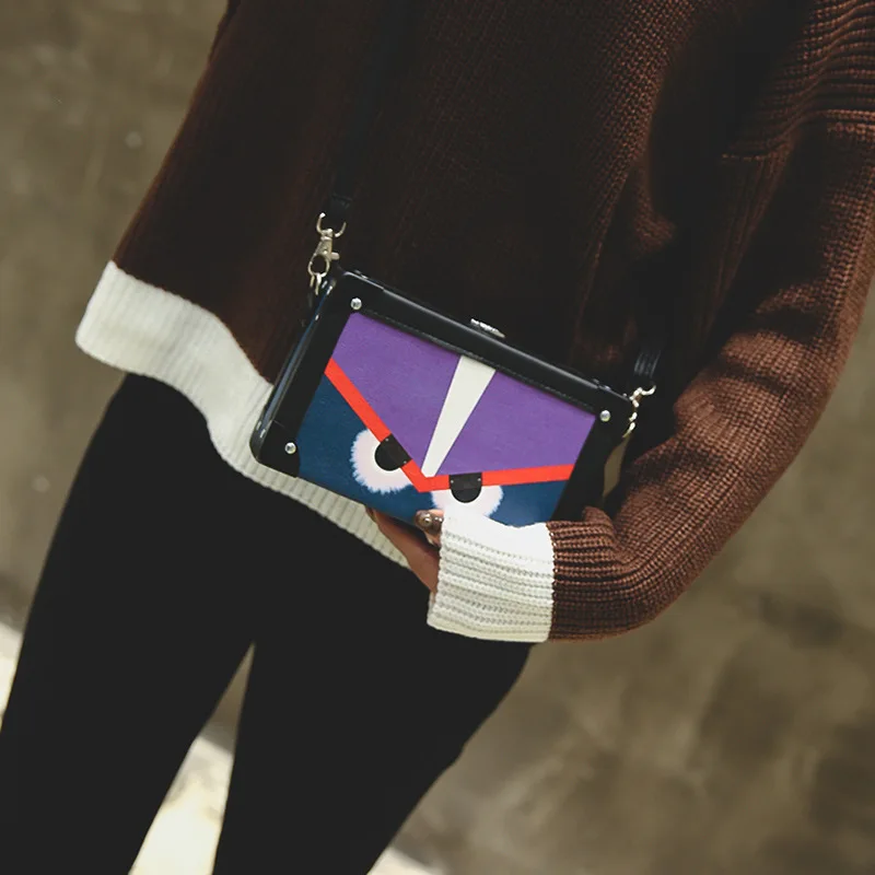 2017 Новая Мода Известный Старинные Мини Сумка Мультфильм Печати Заклепки Женская