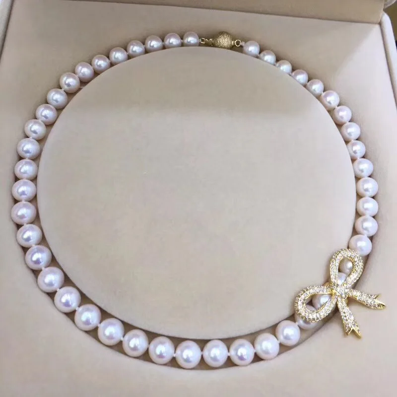 gold color Sinya 9-10 мм, натуральный круглый бусины из жемчуга сердечник чокер, колье с модным дизайном, кулон для женщин, мамы и девочек, прекрасный ювелирный подарок - Цвет камня: gold color