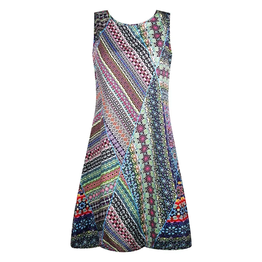 Женское свободное платье без рукавов Повседневный Сарафан с цветочным принтом и