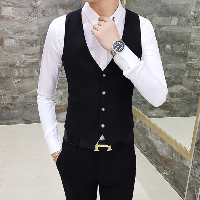 2019 Новая Черная формальная Мужская Жилетка Топы Классические деловые банкетные