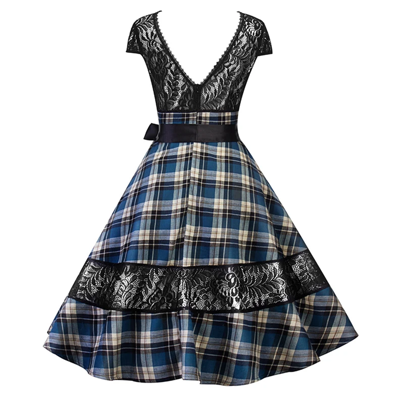 ISHINE Classic England Plaid Pattern Print Women Dress Vintage 50s 60s Retro Rockabilly Robe Party Dresses 2018 Summer Vestidos | Женская